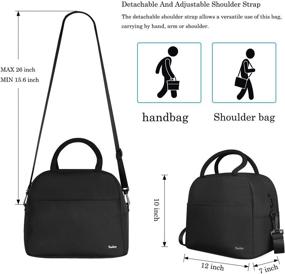 img 2 attached to 🥪 Black Insulated Lunch Bag - Large Lunch Box Tote with Adjustable Shoulder Strap for Men and Women, Ideal for Work, School, Picnic, Hiking, Beach, Fishing