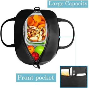 img 3 attached to 🥪 Black Insulated Lunch Bag - Large Lunch Box Tote with Adjustable Shoulder Strap for Men and Women, Ideal for Work, School, Picnic, Hiking, Beach, Fishing