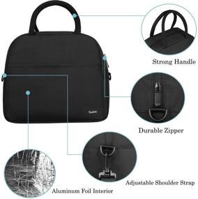 img 1 attached to 🥪 Black Insulated Lunch Bag - Large Lunch Box Tote with Adjustable Shoulder Strap for Men and Women, Ideal for Work, School, Picnic, Hiking, Beach, Fishing