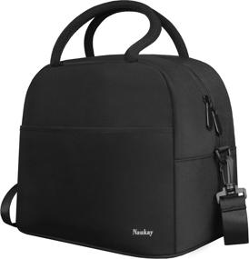 img 4 attached to 🥪 Black Insulated Lunch Bag - Large Lunch Box Tote with Adjustable Shoulder Strap for Men and Women, Ideal for Work, School, Picnic, Hiking, Beach, Fishing