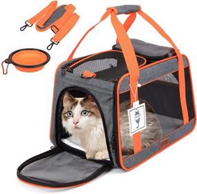 img 4 attached to Переноска для кошек AIPERRO, одобренная авиакомпаниями - мягкая сумка для путешествий с 4 дверями для маленьких собак, щенков и котят - включает складную миску и удобные карманы для хранения