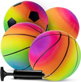 img 4 attached to 🏀 Inflatable Basketball - Vibrant Rainbow Sports Balls