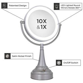img 1 attached to 🔍 Zadro Cordless LED Double Sided Round Vanity Mirror, 11-Inch Silver Satin Nickel Finish (LEDSV410), Featuring 10x Magnification