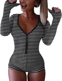 img 4 attached to 👙 Roselux Women's Sexy Deep V Neck Bodysuit- Knitted Long Sleeve Pajama Onesie