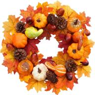 🍁 autumn pumpkin maple leaf wreath, 15-inch with berries - harvest and halloween decorations for fall, thanksgiving, home decor - indoor/outdoor use логотип