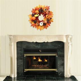 img 2 attached to 🍁 Autumn Pumpkin Maple Leaf Wreath, 15-Inch with Berries - Harvest and Halloween Decorations for Fall, Thanksgiving, Home Decor - Indoor/Outdoor Use