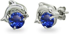 img 3 attached to Women's Dolphin Stud Earrings - Sterling Silver 5mm Round Studs with Genuine or Synthetic Gemstone - Polished Finish