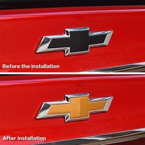 img 1 attached to 🚙 QianBao Carbon Fiber Vinyl Wrap for Chevy Bowtie Emblem - 11.8"x 4" Kit with Spatula, Cutter & Universal Logo Overlay (3 Pcs)
