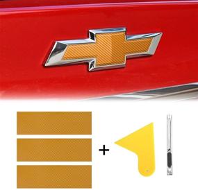 img 4 attached to 🚙 QianBao Carbon Fiber Vinyl Wrap for Chevy Bowtie Emblem - 11.8"x 4" Kit with Spatula, Cutter & Universal Logo Overlay (3 Pcs)