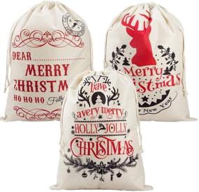 img 4 attached to ANPHSIN Pack of 3 Large Christmas Santa Sacks – 25 × 🎅 18 inches Personalized Burlap Canvas Xmas Gift Bags with Drawstring for Children Kids