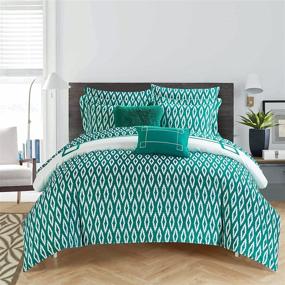 img 3 attached to 💦 Stylish Chic Home CS2946-AN 9 Piece Trace Contemporary Greek Key Embroidered Reversible Bed in A Bag Comforter Sheet Set - Queen Size - Aqua