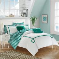 💦 stylish chic home cs2946-an 9 piece trace contemporary greek key embroidered reversible bed in a bag comforter sheet set - queen size - aqua logo