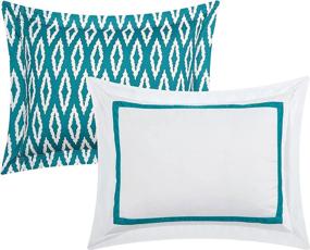 img 1 attached to 💦 Stylish Chic Home CS2946-AN 9 Piece Trace Contemporary Greek Key Embroidered Reversible Bed in A Bag Comforter Sheet Set - Queen Size - Aqua