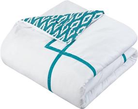 img 2 attached to 💦 Stylish Chic Home CS2946-AN 9 Piece Trace Contemporary Greek Key Embroidered Reversible Bed in A Bag Comforter Sheet Set - Queen Size - Aqua