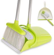 bristlecomb broom and dustpan set: adjustable handle length - a complete cleaning solution with hand brush, dustpan combo - lightweight and upright stand - ideal for kitchen, home, and lobby (green) logo