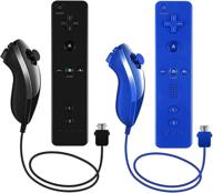🎮 lactivx wii controller: 2 pack wii remote + nunchuck with silicone case and wrist strap for wii wii u - black & deep blue logo