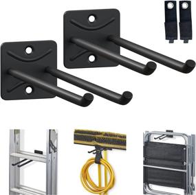 img 4 attached to 🔧 Heavy Duty Garage Wall Mount Organizer Hooks - Ladder Storage Hangers for Chairs, Brooms, Tires, and More. Includes Storage Straps for Heavy Cords. Efficiently Maximize Space in Yard, Shed, or Garage.