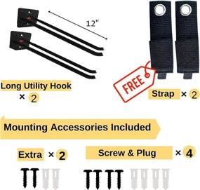 img 1 attached to 🔧 Heavy Duty Garage Wall Mount Organizer Hooks - Ladder Storage Hangers for Chairs, Brooms, Tires, and More. Includes Storage Straps for Heavy Cords. Efficiently Maximize Space in Yard, Shed, or Garage.