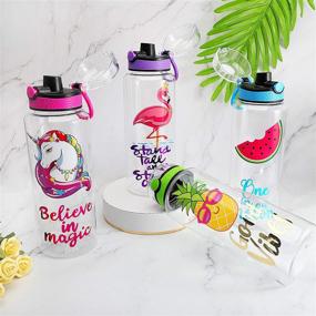 img 1 attached to 🍼 Tritan BPA Free Water Drinking Bottle - Home Tune 30oz, Chug Spout, Push-Button Flip Lid, Time Marker, Lightweight, Leak-Proof Water Bottle with Cute Print Design for Girls & Boys