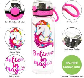 img 2 attached to 🍼 Tritan BPA Free Water Drinking Bottle - Home Tune 30oz, Chug Spout, Push-Button Flip Lid, Time Marker, Lightweight, Leak-Proof Water Bottle with Cute Print Design for Girls & Boys