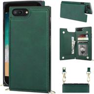 📱 bocasal crossbody wallet case for iphone 7 plus/8 plus: green pu leather credit card holder with detachable strap and kickstand logo