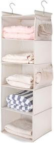 img 4 attached to 👕 Maximize Your Closet Space with MAX Houser 5 Shelf Hanging Closet Organizer: Foldable Beige Cloth Shelves with Side Pockets