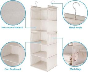 img 1 attached to 👕 Maximize Your Closet Space with MAX Houser 5 Shelf Hanging Closet Organizer: Foldable Beige Cloth Shelves with Side Pockets