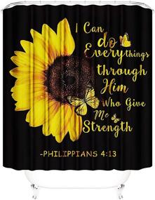 img 2 attached to 🌻 Sunflower Shower Curtain Sets: Quotes Butterfly Bathroom Decor with Rugs - Waterproof, Non-Slip, and Complete with Accessories!