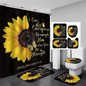 img 4 attached to 🌻 Sunflower Shower Curtain Sets: Quotes Butterfly Bathroom Decor with Rugs - Waterproof, Non-Slip, and Complete with Accessories!