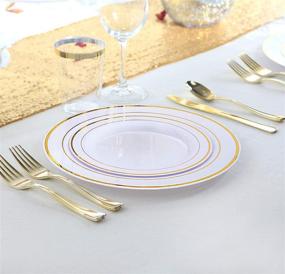 img 1 attached to Supernal 60-Piece Christmas Gold Plastic Dinnerware Set - Elegant Gold Plastic Plates, Silverware, and Rimmed White Plates - Ideal for Christmas Day and Parties!