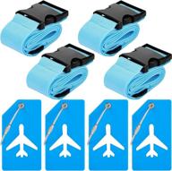 4 pack luggage straps set adjustable suitcase belts silicone luggage tags travel suitcase tags with name id card for luggage suitcase travel accessories (blue) logo