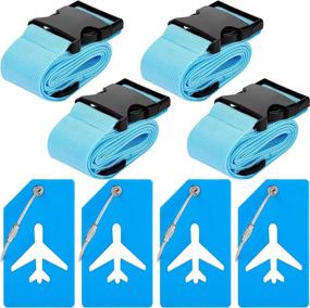 img 4 attached to 4 Pack Luggage Straps Set Adjustable Suitcase Belts Silicone Luggage Tags Travel Suitcase Tags With Name ID Card For Luggage Suitcase Travel Accessories (Blue)