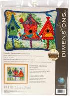 🏠 dimensions colorful birdhouse needlepoint kit, 14 mesh printed canvas, 11x14 inch logo