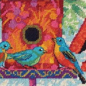 img 1 attached to 🏠 Dimensions Colorful Birdhouse Needlepoint Kit, 14 Mesh Printed Canvas, 11x14 Inch