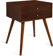 🪑 midcentury modern side table: kate and laurel finco with 2 drawers, walnut brown finish & brass hardware logo