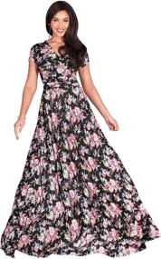img 4 attached to 🌸 Floral Print V-Neck Maxi Dress for Women with Cap Sleeves - Elegant Long Summer Attire by KOH KOH