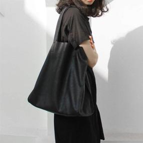 img 3 attached to 👜 Stylish NIGEDU Women's Handbag: Spacious, Soft PU Leather Shopping Tote in Black - Ideal for Casual Fashionistas!