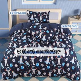 img 3 attached to 🚀 PiccoCasa Kids Space Rocket Print Duvet Cover Set - 3 Piece Bedding Set, Soft Fade & Wrinkle-Resistant, with 2 Pillowcases - Twin Size