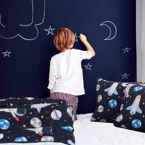 img 2 attached to 🚀 PiccoCasa Kids Space Rocket Print Duvet Cover Set - 3 Piece Bedding Set, Soft Fade & Wrinkle-Resistant, with 2 Pillowcases - Twin Size