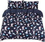 🚀 piccocasa kids space rocket print duvet cover set - 3 piece bedding set, soft fade & wrinkle-resistant, with 2 pillowcases - twin size logo