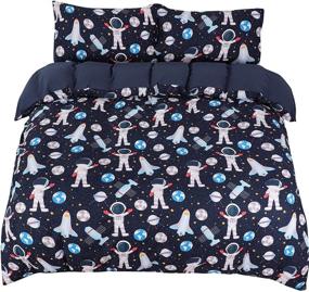 img 4 attached to 🚀 PiccoCasa Kids Space Rocket Print Duvet Cover Set - 3 Piece Bedding Set, Soft Fade & Wrinkle-Resistant, with 2 Pillowcases - Twin Size