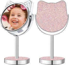 img 4 attached to 💕 Pink Girls Gifts Makeup Mirror: Teenage Vanity Mirror with Stand, 5.5 Inch, 360 Degree Rotation - DERUI CREATION