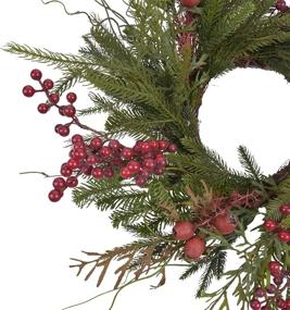 img 3 attached to 🎄 Christmas Door Wreath – 20-22 Inch Pine & Berry Artificial Green Wreaths by RED DECO for Festive Holiday Home Farmhouse Wall Decor