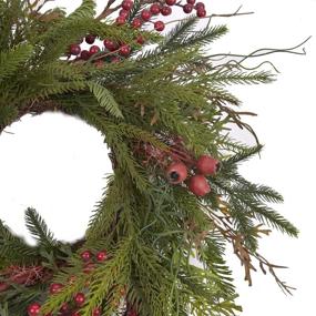 img 1 attached to 🎄 Christmas Door Wreath – 20-22 Inch Pine & Berry Artificial Green Wreaths by RED DECO for Festive Holiday Home Farmhouse Wall Decor