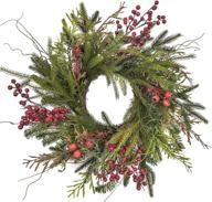 🎄 christmas door wreath – 20-22 inch pine & berry artificial green wreaths by red deco for festive holiday home farmhouse wall decor логотип