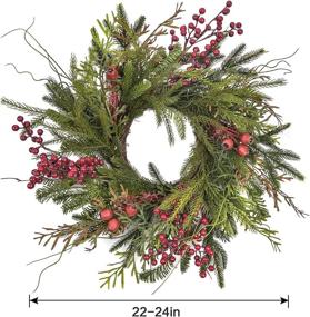 img 2 attached to 🎄 Christmas Door Wreath – 20-22 Inch Pine & Berry Artificial Green Wreaths by RED DECO for Festive Holiday Home Farmhouse Wall Decor