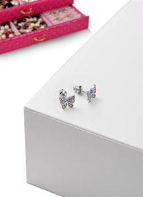 img 1 attached to 🦋 Surgical Steel Hypoallergenic Butterfly Stud Earrings with Secure Safety Screwback for Girls – Multicolored Delight!