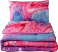 🌄 aesthetic pink marble blue burning mountain watercolor design comforter set - ultra soft retro style artwork (pink-marble, queen) logo