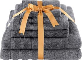 img 2 attached to 🛀 Premium Luxury Turkish Towel Set - Soft & Absorbent, Genuine Cotton, Hotel & Spa Quality, Fluffy 2 Washcloths, 2 Hand Towels & 2 Bath Towels by American Soft Linen - 6-Piece Towel Set in Grey