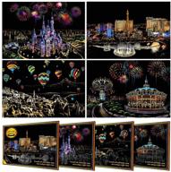 🎨 diy art craft night view scratchboard rainbow painting sketch pads for kids and adults - 4 packs, 16 x 11.2 inches logo